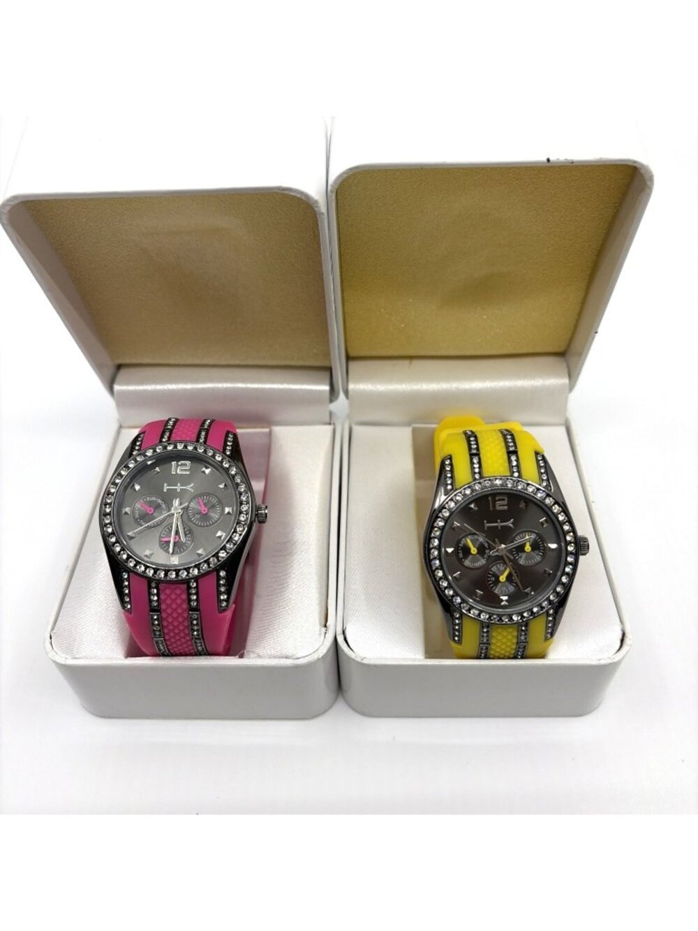 Heidi Klum Wildlife Lot 2 Women's Rhinestone Crystal Watches Pink Yellow Silicon